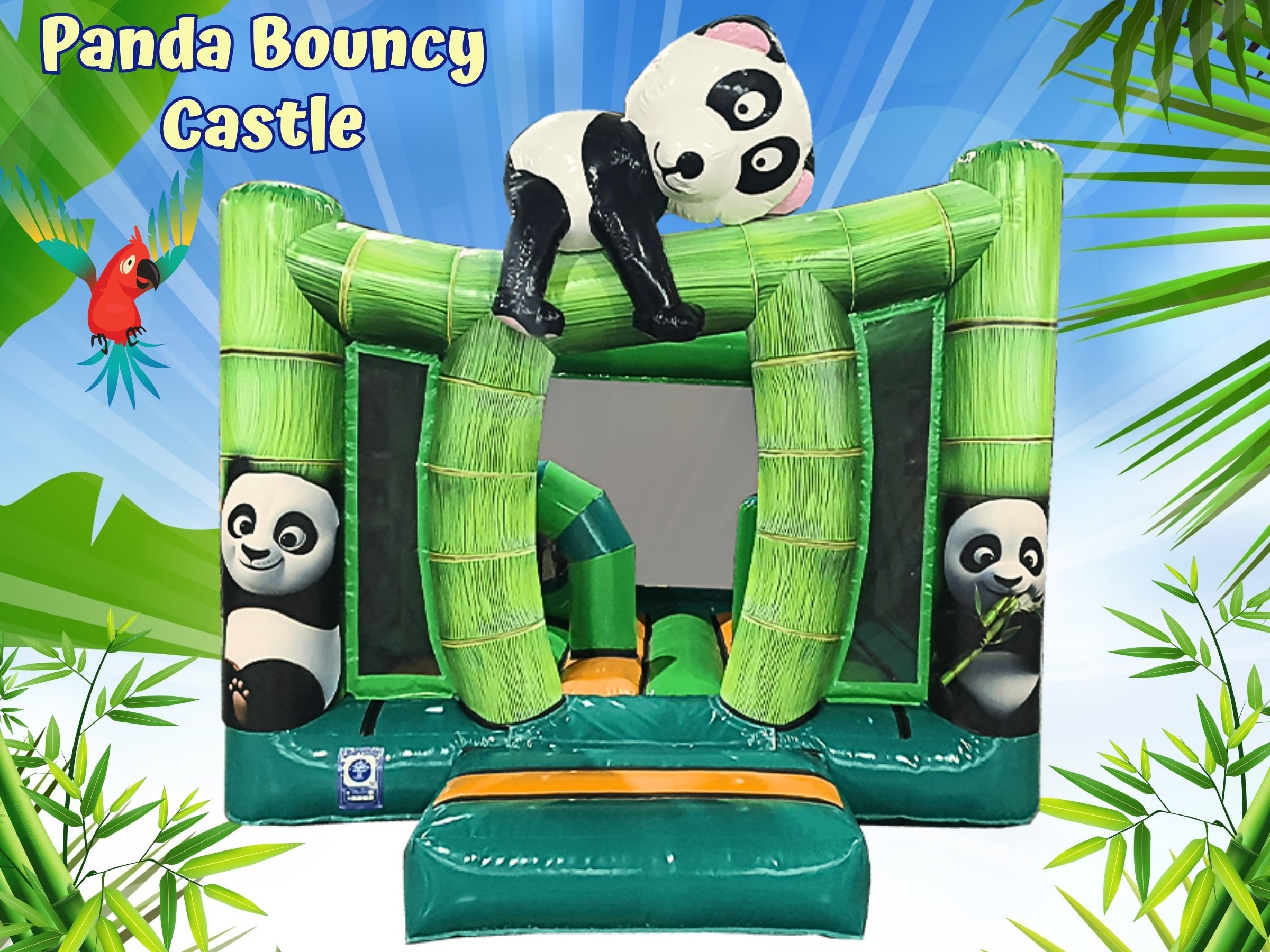Jungle Panda 3D Bouncy Castle 13x11ft Panda 3D Bouncy Castle hire in Farnham