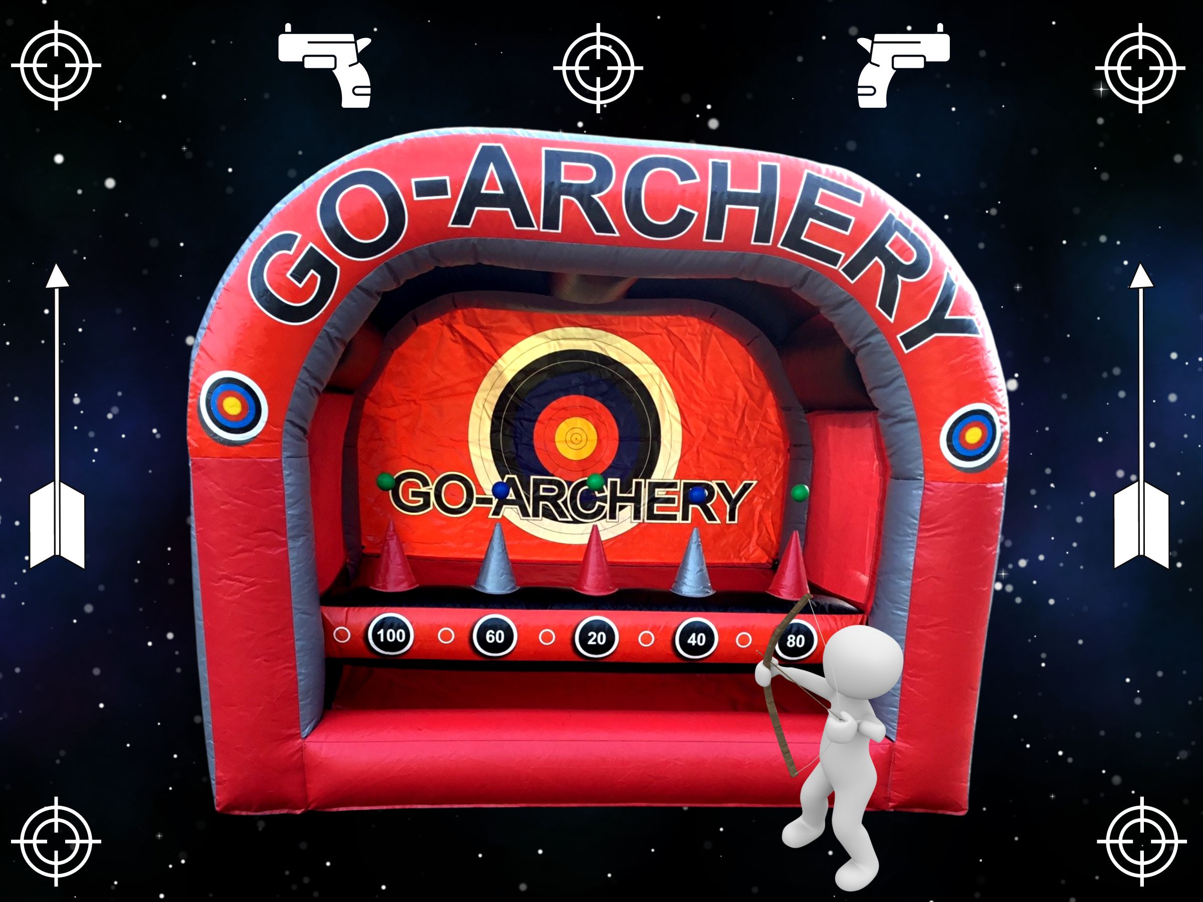 Inflatable Shooting Game Archery & Guns 6x10ft Inflatable garden game for hire