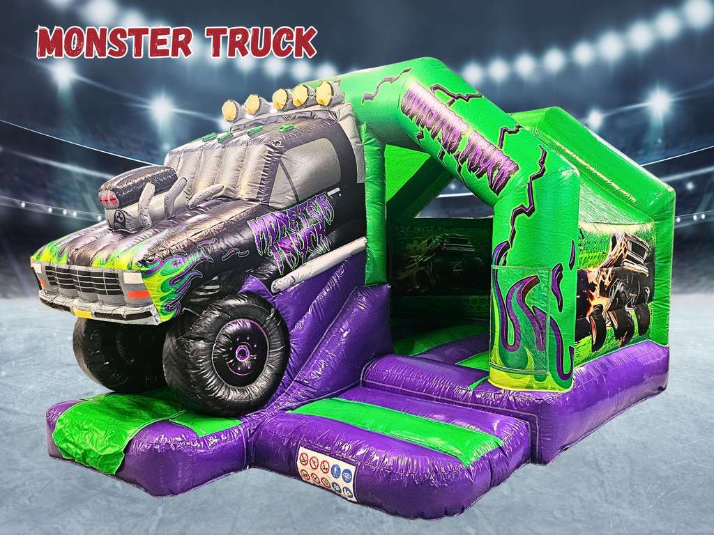 Monster Truck 3D Bouncy Castle Slide Combo Purple 16x13ft Monster Truck 3D Bouncy Castle hire in Farnborough